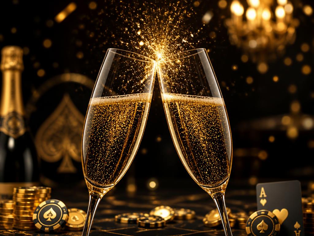 Champagne glasses celebrating at a casino party