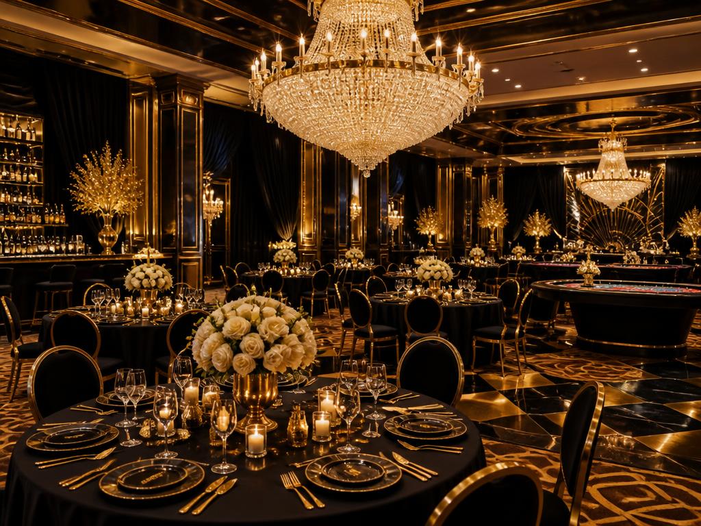 Luxurious black and gold ballroom venue