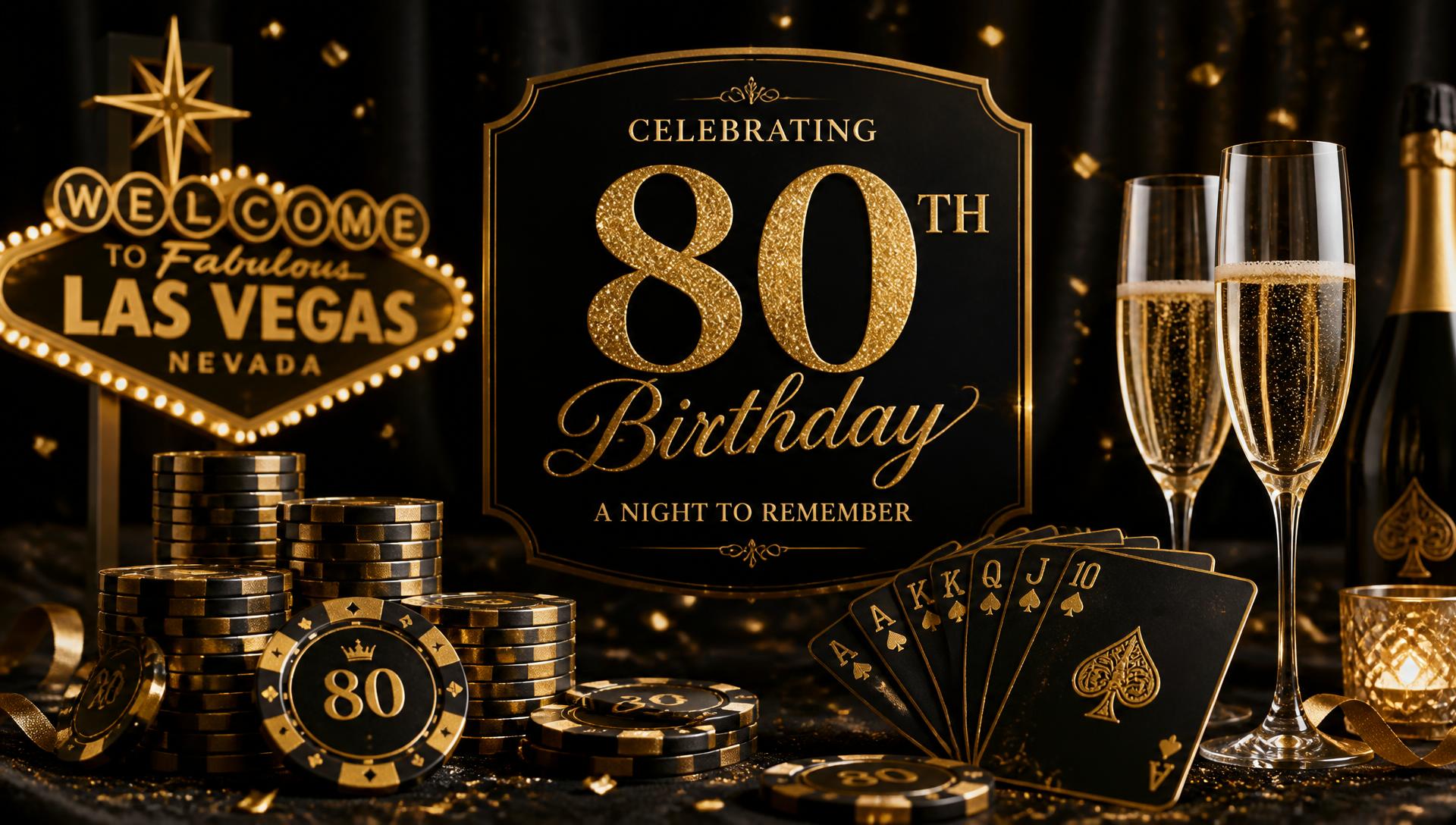 Glamorous black and gold casino scene for 80th birthday